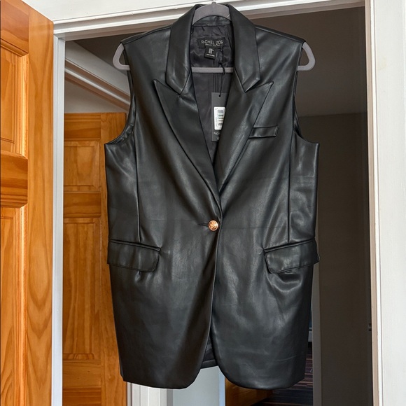 Rachel Zoe Black Faux Leather Blazer Vest - Picture 1 of 4